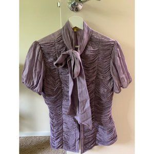 Shimmery Violet Blouse with Neck Tie
